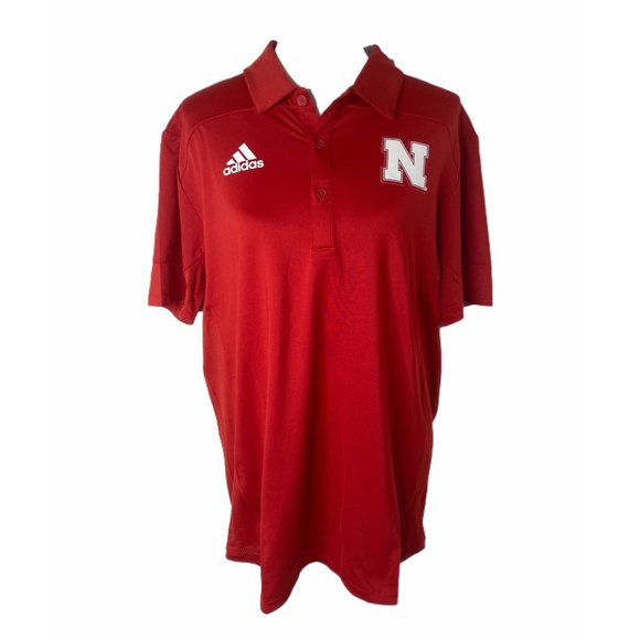 adidas Other - Adidas Aeroready tech mens red short sleeve Nebraska Cornhuskers polo shirt